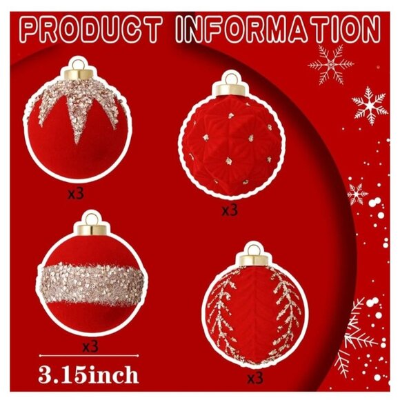 Set Of 12 Red & Gold Christmas Tree Ornaments - Picture 2 of 7